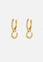 Zafino Lucky Hoop Gold Earrings with Pave Horseshoe Charm