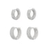 Sensation Thick Cubic Zirconia Huggie Hoop Earrings Set Rhodium Plated