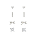 Sensation Bow Earring Stack Set Rhodium Plated