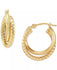 Sterling Silver Twisted & Smooth Small Hoop Earrings in 14k Gold 15mm