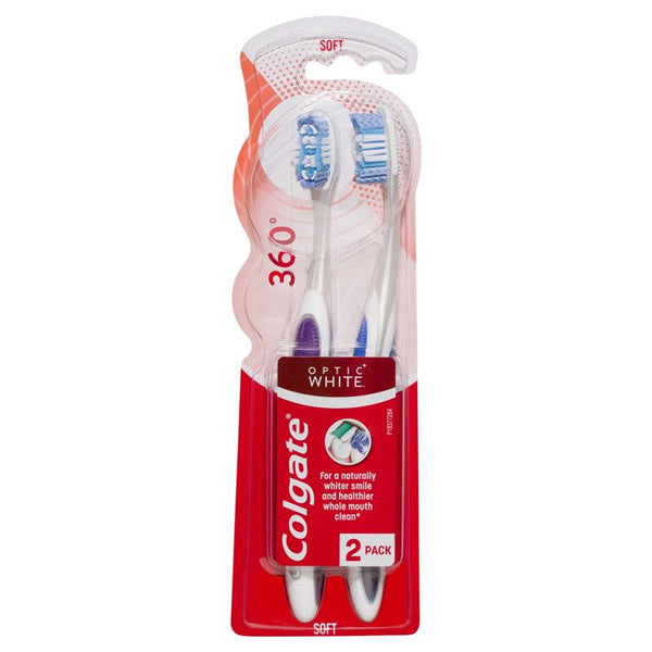 Colgate 360 Optic White Platinum Soft Bristles Whitening Toothbrush Value 2 Pack