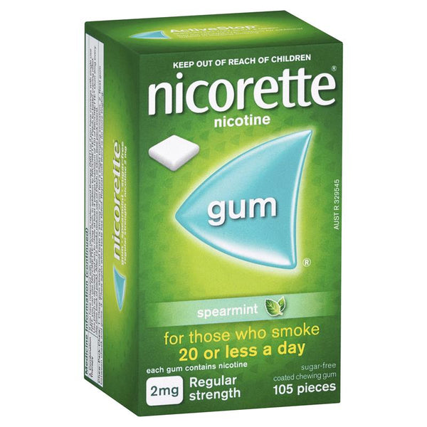 Nicorette Quit Smoking Regular Strength Nicotine Gum Spearmint 2mg 105 Pack