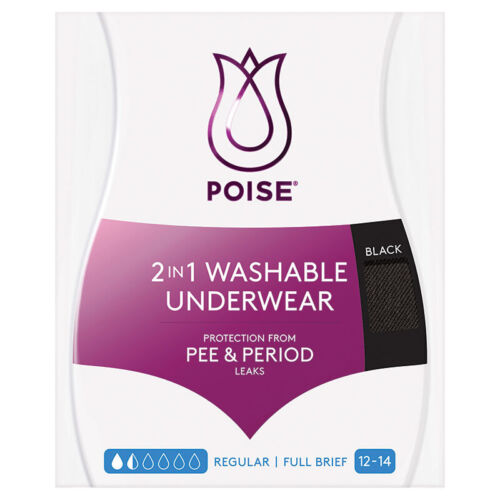 Poise 2in1 Black Briefs 12/14