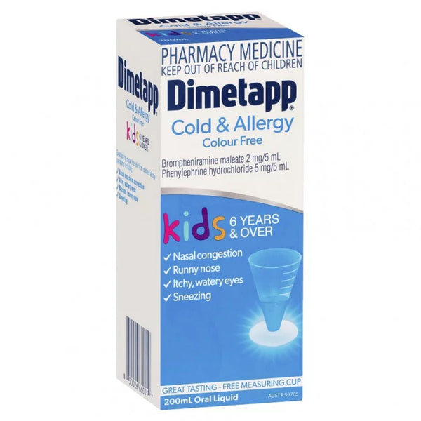 Dimetapp Kids Cold And Allergy Colour Free 6 Years+ 200ml