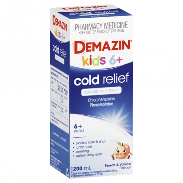 Demazin Kids 6+ Cold Relief Colour Free Syrup 200ml