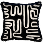 Escape to Paradise Cushion Cover Coastal Fringe Black Maze Black 45CM X 45CM