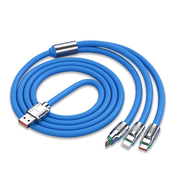 3-In-1 Portable Zinc Alloy Heavy Duty Charging Data Cable - Blue