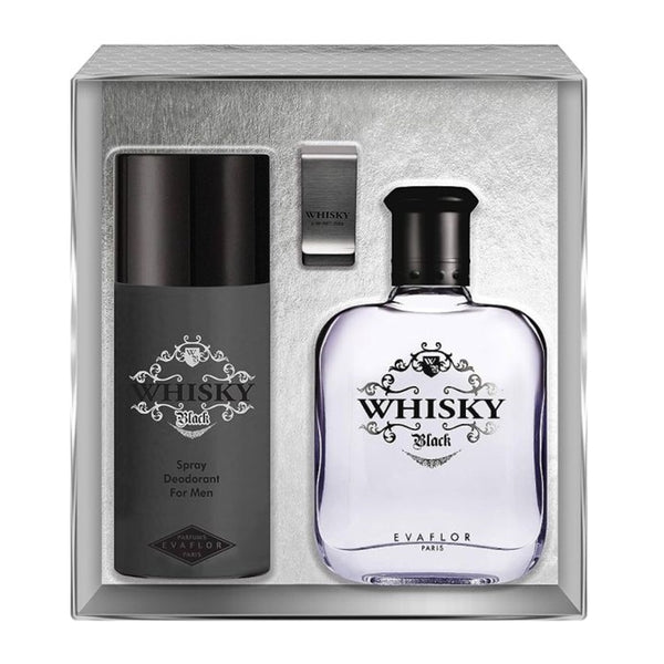 Whisky Black 3 Pieces Set EDT 100mL Deo Spray 150mL & Whisky Money Clip