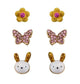 Sensation Kids Gold Plated Bunny Butterfly And Flower Stud Earring Set