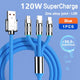 Portable Heavy Duty 3-In-1  Lightning Micro USB Type C Charging Data Cable - Blue