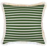 Escape to Paradise Cushion Cover Coastal Fringe Hampton Stripe Dark Green White 60CM X 60CM