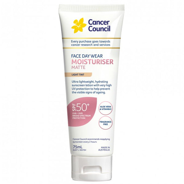 Cancer Council Face Daywear Moisturiser Matte SPF 50+ Light Tint 75ml