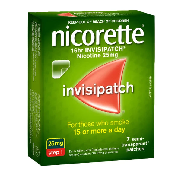 Nicorette Nicotine Patch 16hr Invisipatch Step 1 25mg 7 Patches