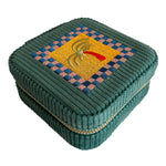 Escape to Paradise Small Corduroy Jewellery Box Teal Check Palm