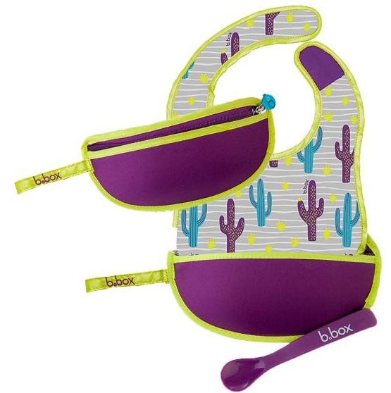 B.Box Travel Bib And Flexible Soft Bite Spoon Set (Cactus Capers)