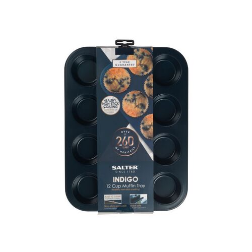 Salter Indigo 12 Cup Muffin Cooking/Baking Tray Carbon Steel