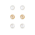 Ear Sense Gold Silver And Pearl Ball Trio Stud Earrings 4mm
