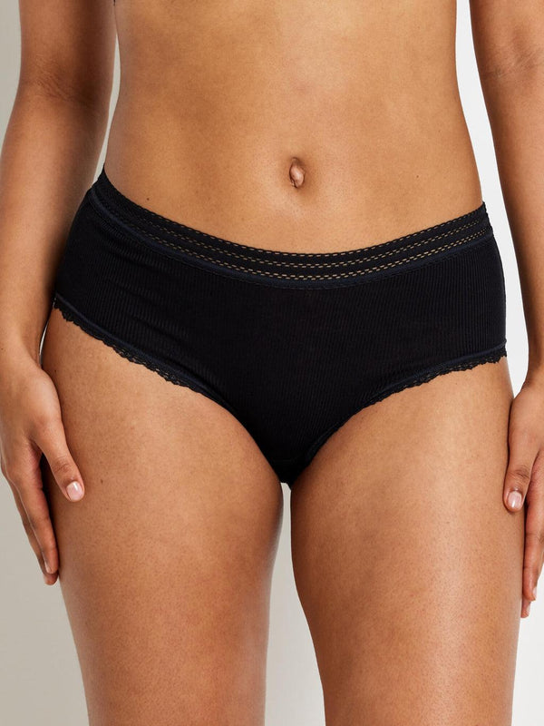 Kayser Modal Micro Rib with Lace Trim Mid Brief - Black