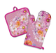 Lisa Pollock Oven Mitt and Pot Holder Set Wistful Wildflowers
