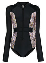 Duskii Long Sleeve Paddle Suit Black & Leopard Print