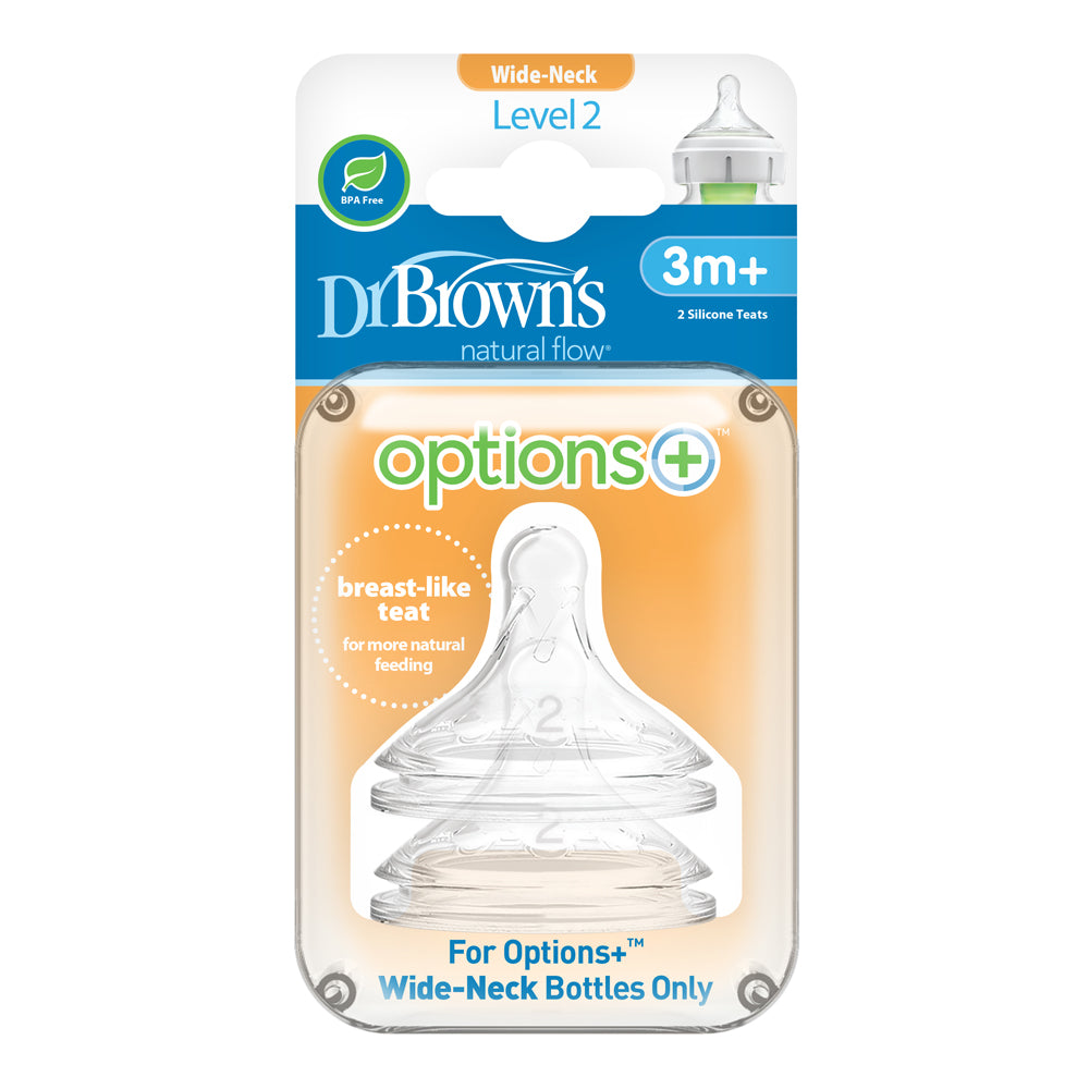 Dr. Brown's Options+ Wide Neck Silicone Teats Level 2, 2 Pack