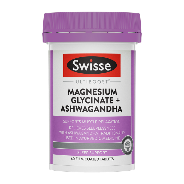 Swisse Ultiboost Magnesium Glycinate with Ashwagandha for Stress Relief 60 Tablets
