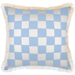 Escape to Paradise Cushion Cover Coastal Fringe Check Blue White 60CM X 60CM