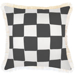 Escape to Paradise Cushion Cover Coastal Fringe Check Charcoal 45CM X 45CM