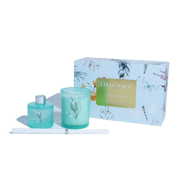 Lulu Grace Gift Set 50ML Glass Diffuser And 100GR Candle Clean Cotton