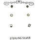 Sterling Silver Ball, CZ, and Pearl Trio Earrings